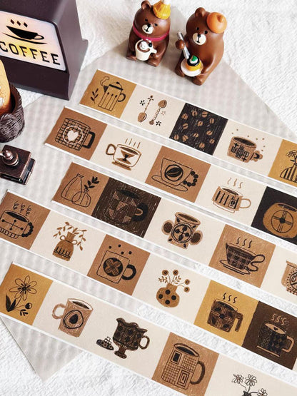 Coffee Lover Washi Decorative Tape | Coffee Tea Flower | Planner Journal Deco Stickers  | Kids Craft Scrapbooking Supplies | Gift for Her