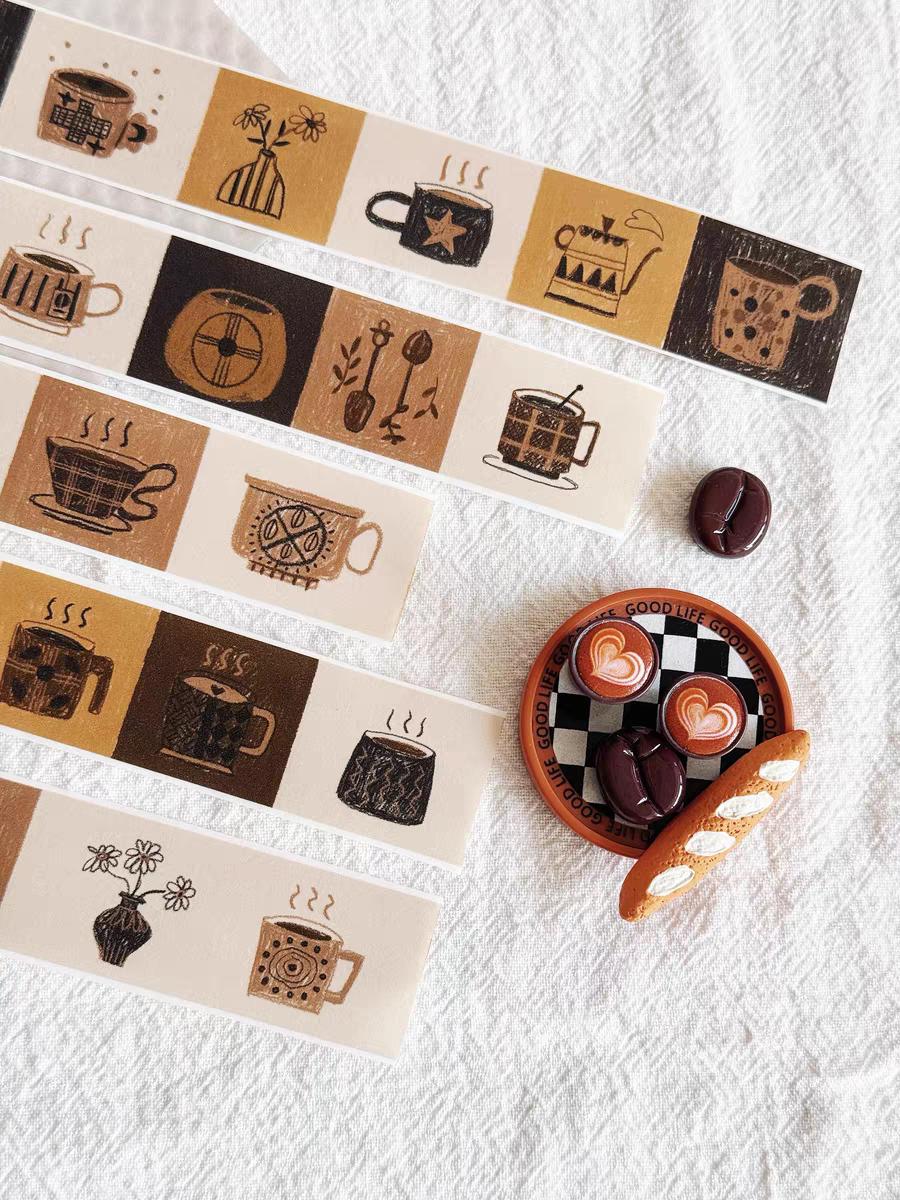 Coffee Lover Washi Decorative Tape | Coffee Tea Flower | Planner Journal Deco Stickers  | Kids Craft Scrapbooking Supplies | Gift for Her