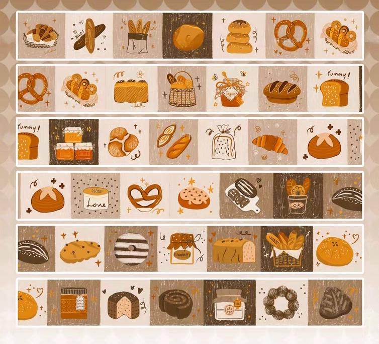 Cute Bread Lover Washi Decorative Tape | Bread Toast Food | Planner Journal Deco Stickers  | Kids Craft Scrapbooking Supplies | Gift for Her