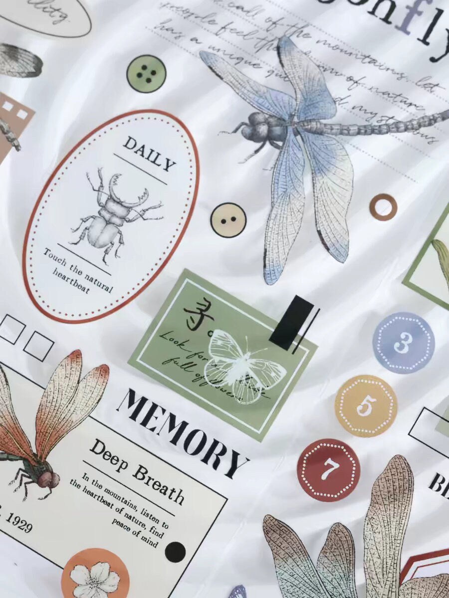 Retro Dragonfly Flower Collage PET Tape | Washi Tape | Decorative Tapes Stickers | Planner Junk Journal Craft Collage Scrapbooking Supplies