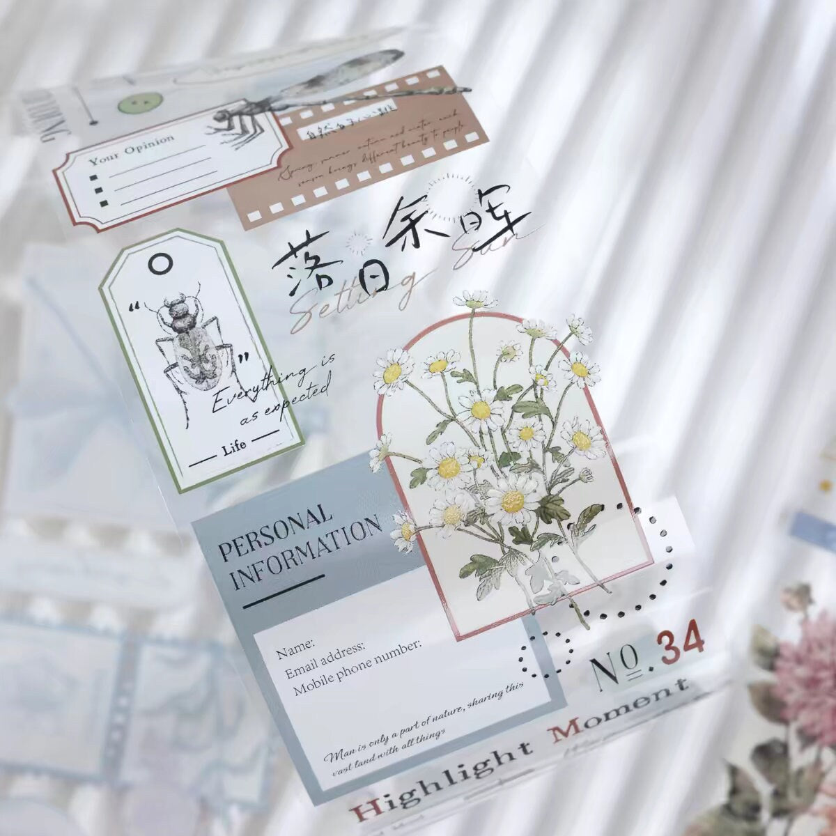 Retro Dragonfly Flower Collage PET Tape | Washi Tape | Decorative Tapes Stickers | Planner Junk Journal Craft Collage Scrapbooking Supplies