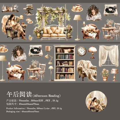 Cozy Home Life Aesthetics Tape | Kitchen Bookstore Reading Book Autumn PET Tape | Masking Tape | Junk Journal Collage Supplies