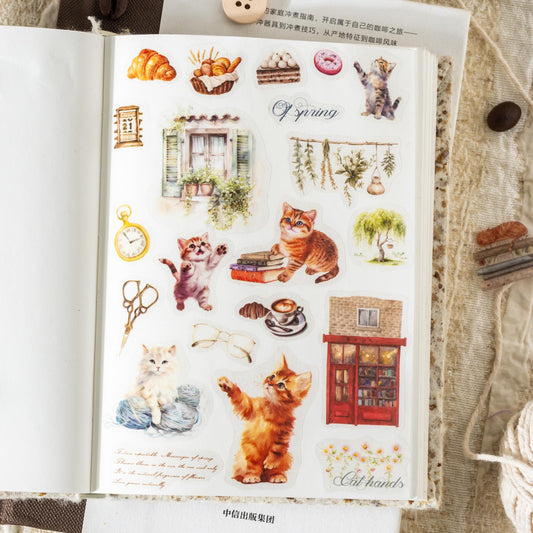 Cute Cat Coffee Die-Cut PET Tape | Coffee Cat Decorative PET Tape | Journal Scrapbooking Collage Crafting Supplies | Cat Coffee Lover Gift