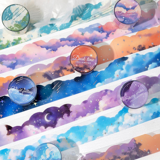 Above The Cloud PET Tape | Silver Foiled | Nature Sky Cloud Moon Star PET Tape Roll | Decorative Tapes | Junk Journal Collage Supplies