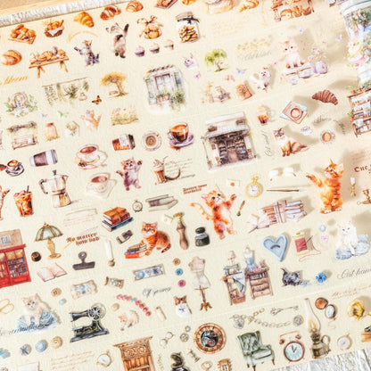 Cute Cat Coffee Die-Cut PET Tape | Coffee Cat Decorative PET Tape | Journal Scrapbooking Collage Crafting Supplies | Cat Coffee Lover Gift