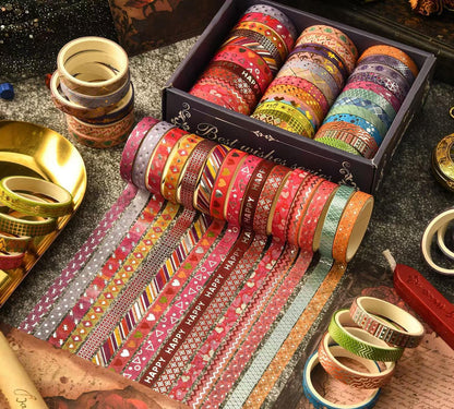 36 Rolls Premium Gold Foil Slim Washi Tape Set | Rainbow Color Japanese Washi Tape | Decorative Tapes | Planner Journal Gift Wrapping