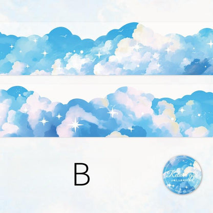 Above The Cloud PET Tape | Silver Foiled | Nature Sky Cloud Moon Star PET Tape Roll | Decorative Tapes | Junk Journal Collage Supplies