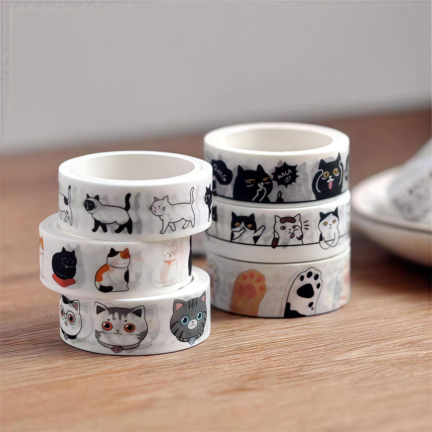 Kawaii Black Cat Washi Tape |  Cat Kitten Decorative Tape | Cow Cat Cat Paw | Scrapbooking Kids Craft Supplies | Essential for Planners Bujo
