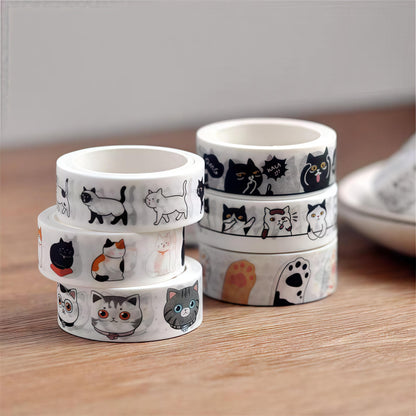 Kawaii Black Cat Washi Tape |  Cat Kitten Decorative Tape | Cow Cat Cat Paw | Scrapbooking Kids Craft Supplies | Essential for Planners Bujo