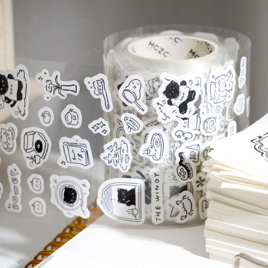 Kawaii Black Cat Read Travel Washi Tape |  Cat Lover Decorative Tape Stickers | Creative DIY Journal Planner School Stationery