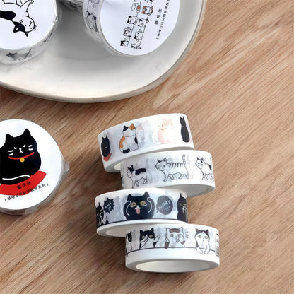 Kawaii Black Cat Washi Tape |  Cat Kitten Decorative Tape | Cow Cat Cat Paw | Scrapbooking Kids Craft Supplies | Essential for Planners Bujo