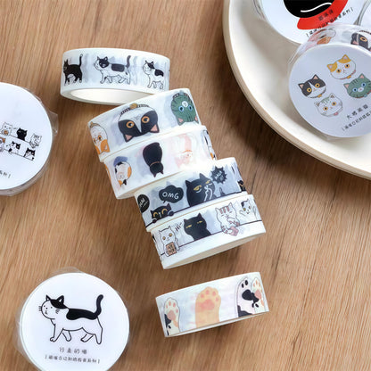 Kawaii Black Cat Washi Tape |  Cat Kitten Decorative Tape | Cow Cat Cat Paw | Scrapbooking Kids Craft Supplies | Essential for Planners Bujo