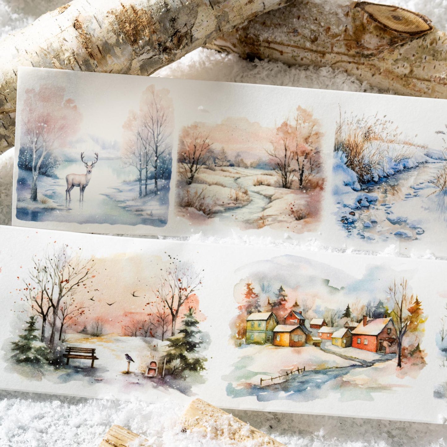 Snow Winter Landscape Decorative Tape | Cozy Winter Tape | Christmas Tape | Junk Journal Collage Scrapbooking Supplies Gift Wrapping