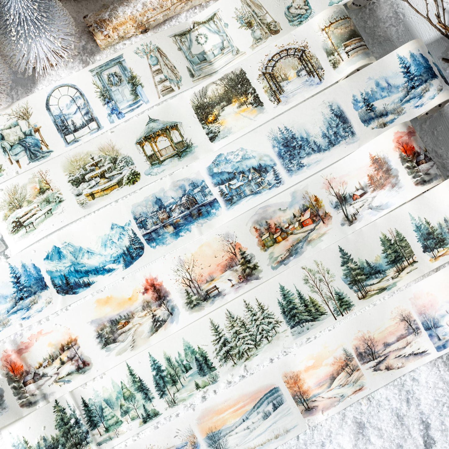 Snow Winter Landscape Decorative Tape | Cozy Winter Tape | Christmas Tape | Junk Journal Collage Scrapbooking Supplies Gift Wrapping