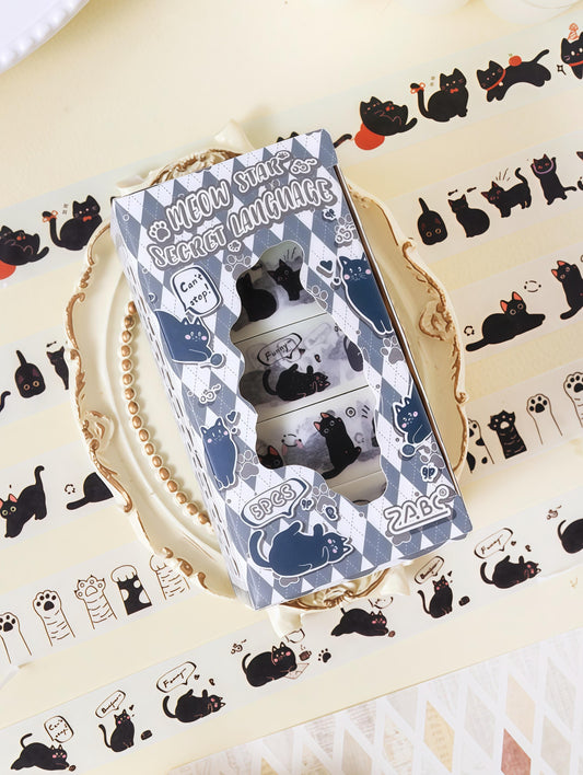 5 Rolls Cute Kitten Washi Tape Set | Kawaii Cartoon Cat Decor Decorative Tape | Creative DIY Journal Planner Collage School Stationery