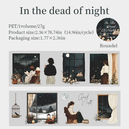 Night Scenery PET Die Cut Tape | Girl Night Window Stickers | Junk Journal Planner Bullet Journal Collage Craft Scrapbooking Supplies