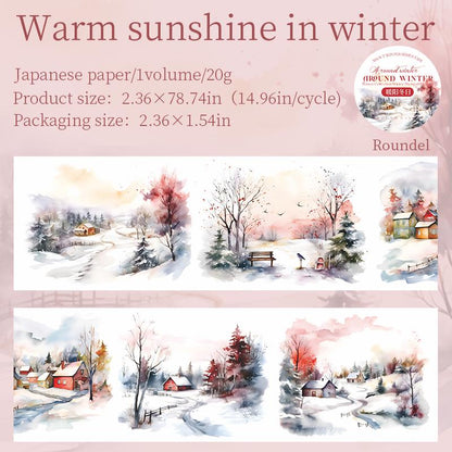 Snow Winter Landscape Decorative Tape | Cozy Winter Tape | Christmas Tape | Junk Journal Collage Scrapbooking Supplies Gift Wrapping