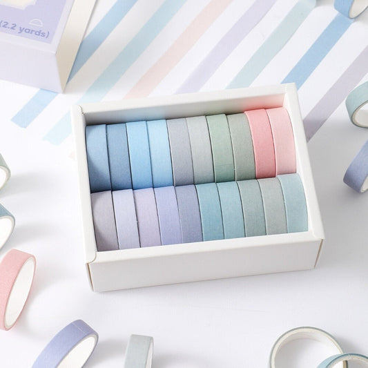 20 Rolls Pastel Colors Washi Tape Set | Solid Colors Masking Tape | Rainbow Basic Decorative Tapes | Gift Wrapping Planner Journal Starter