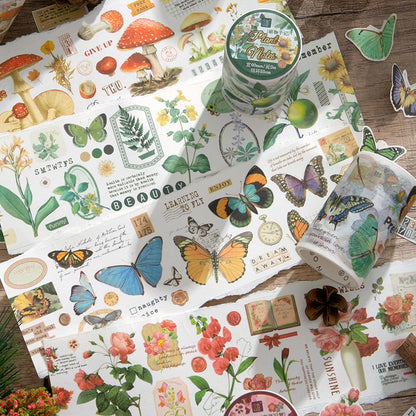 Retro Wonderland of Flowers Butterfly Washi Tape | Plant Mushroom Tape | Decorative Tapes | Planner Bullet Journal Craft Collage Supplies