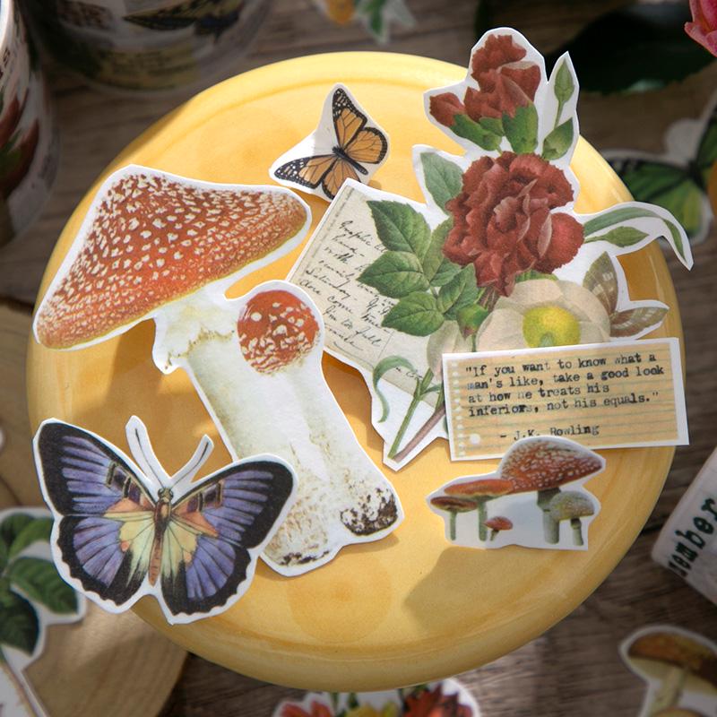 Retro Wonderland of Flowers Butterfly Washi Tape | Plant Mushroom Tape | Decorative Tapes | Planner Bullet Journal Craft Collage Supplies