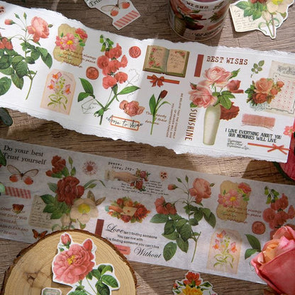 Retro Wonderland of Flowers Butterfly Washi Tape | Plant Mushroom Tape | Decorative Tapes | Planner Bullet Journal Craft Collage Supplies