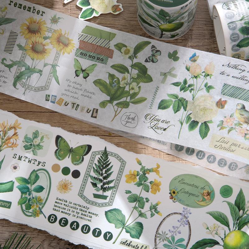 Retro Wonderland of Flowers Butterfly Washi Tape | Plant Mushroom Tape | Decorative Tapes | Planner Bullet Journal Craft Collage Supplies