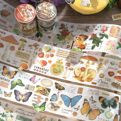 Retro Wonderland of Flowers Butterfly Washi Tape | Plant Mushroom Tape | Decorative Tapes | Planner Bullet Journal Craft Collage Supplies