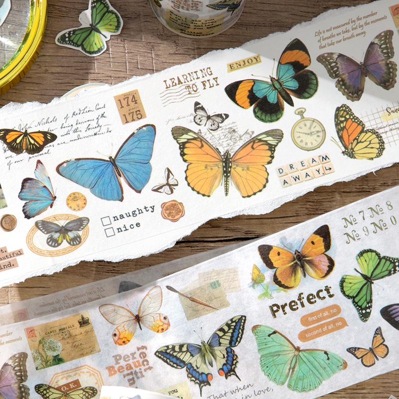 Retro Wonderland of Flowers Butterfly Washi Tape | Plant Mushroom Tape | Decorative Tapes | Planner Bullet Journal Craft Collage Supplies