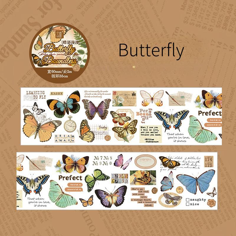 Retro Wonderland of Flowers Butterfly Washi Tape | Plant Mushroom Tape | Decorative Tapes | Planner Bullet Journal Craft Collage Supplies