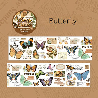 Retro Wonderland of Flowers Butterfly Washi Tape | Plant Mushroom Tape | Decorative Tapes | Planner Bullet Journal Craft Collage Supplies