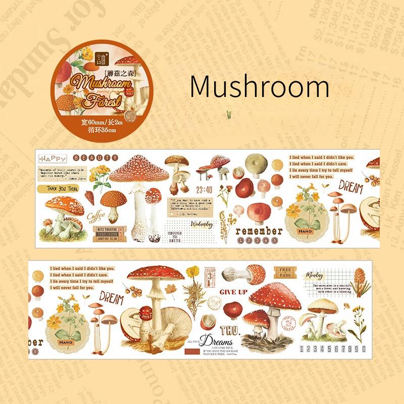 Retro Wonderland of Flowers Butterfly Washi Tape | Plant Mushroom Tape | Decorative Tapes | Planner Bullet Journal Craft Collage Supplies