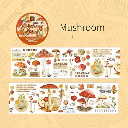 Retro Wonderland of Flowers Butterfly Washi Tape | Plant Mushroom Tape | Decorative Tapes | Planner Bullet Journal Craft Collage Supplies