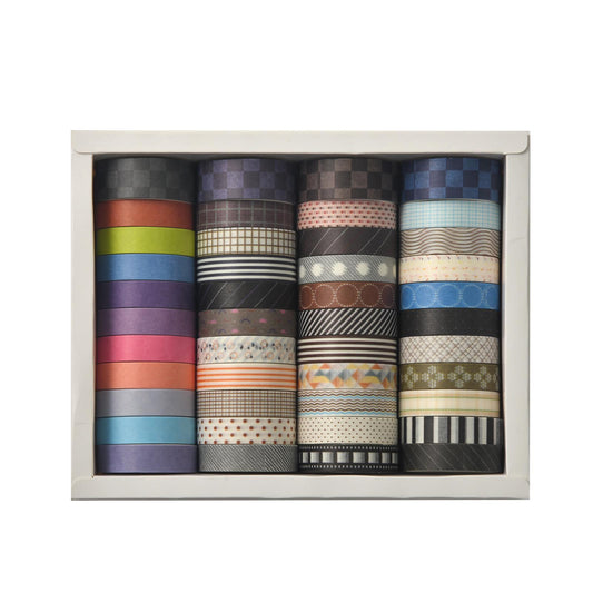 44 Rolls Simple Pattern Washi Tape Set | Solid Colors Masking Tape | Decorative Tapes | Gift Wrapping Planner Bullet Journal Craft Supplies