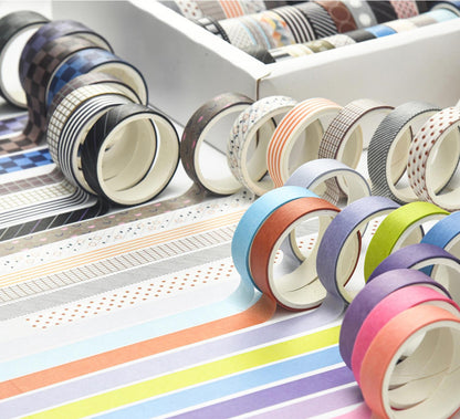 44 Rolls Simple Pattern Washi Tape Set | Solid Colors Masking Tape | Decorative Tapes | Gift Wrapping Planner Bullet Journal Craft Supplies