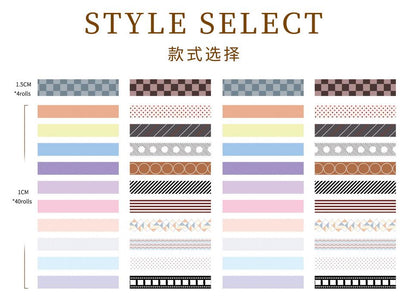 44 Rolls Simple Pattern Washi Tape Set | Solid Colors Masking Tape | Decorative Tapes | Gift Wrapping Planner Bullet Journal Craft Supplies
