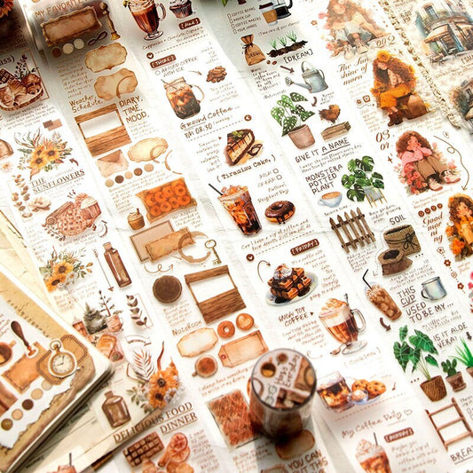 Life Aesthetics Tape | Coffee Dessert Bread PET tape | Masking Tape | PET Tape Roll | Nature Themes Tape | Gift Wrapping | Gift for Girls