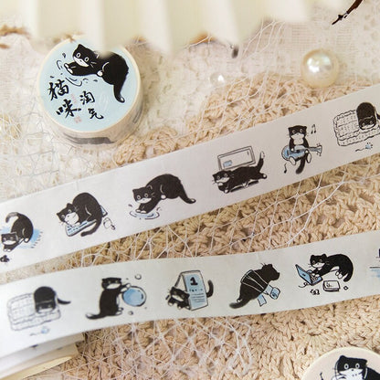Kawaii Black Cat Daily Life Washi Tape |  Cat Decor Material Decorative Tape | Creative DIY Journal Planner School Stationery