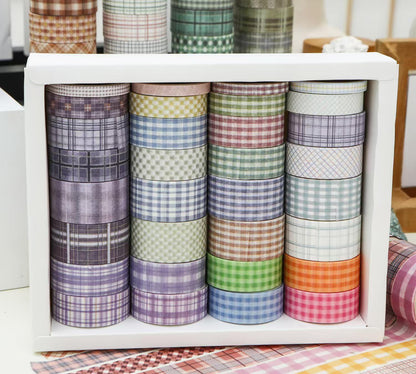 32 Rolls Creamcolor Plaid Washi Tape Set | Basic Japanese Washi Tape | Decorative Tapes | Planner Bullet Journal Collage Supplies