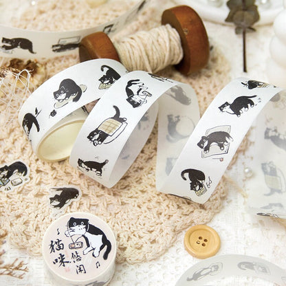 Kawaii Black Cat Daily Life Washi Tape |  Cat Decor Material Decorative Tape | Creative DIY Journal Planner School Stationery