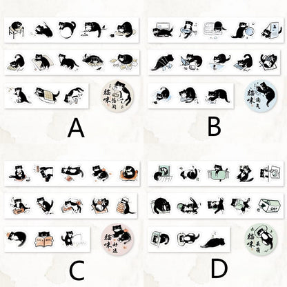 Kawaii Black Cat Daily Life Washi Tape |  Cat Decor Material Decorative Tape | Creative DIY Journal Planner School Stationery