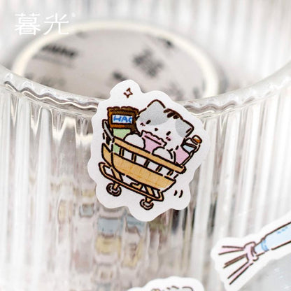 Kawaii Cat Daily Life Washi Tape | Cat Coffee Flower Decor Material Decorative Tape | Creative DIY Journal Planner School Stationery