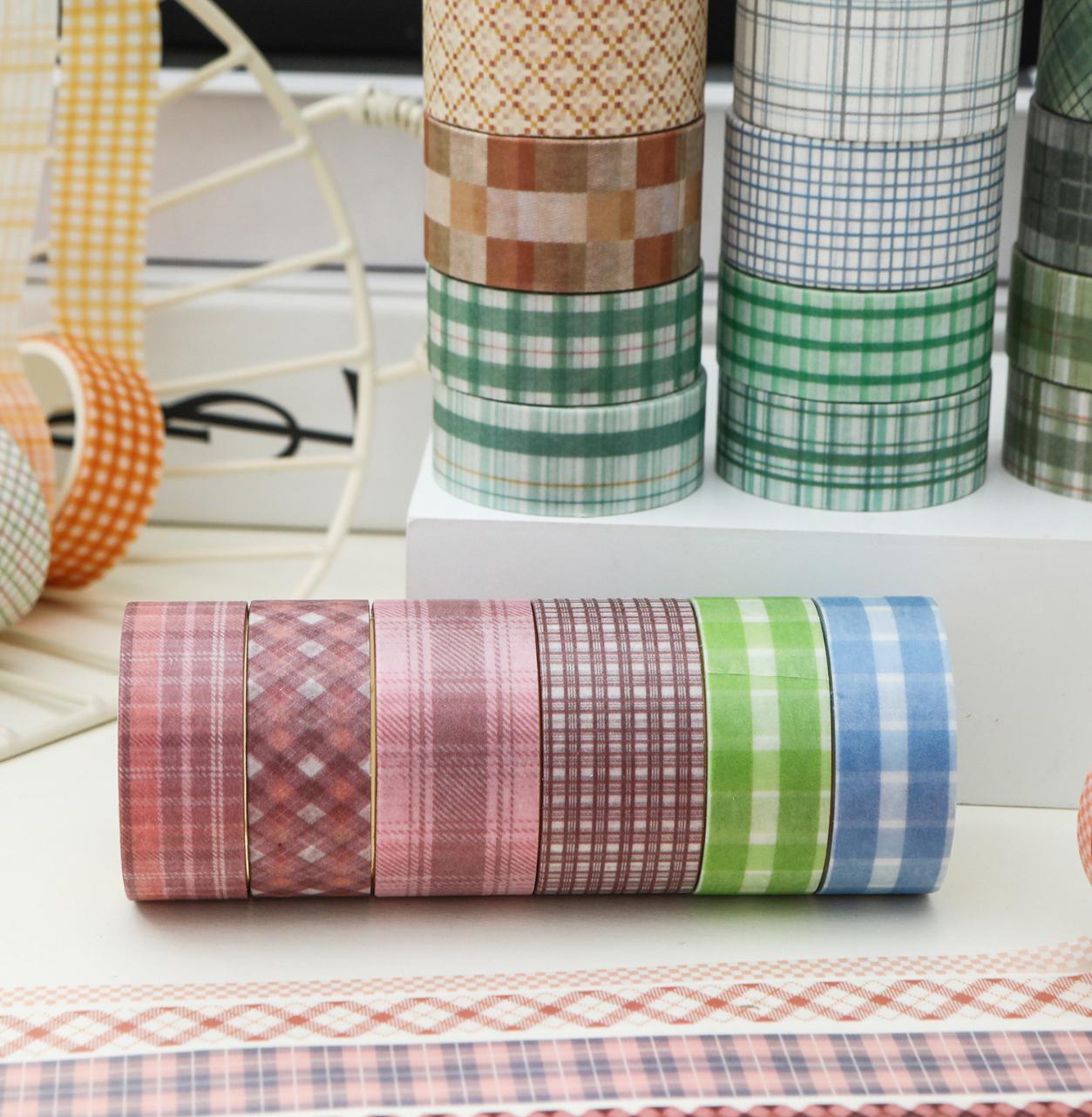 32 Rolls Creamcolor Plaid Washi Tape Set | Basic Japanese Washi Tape | Decorative Tapes | Planner Bullet Journal Collage Supplies