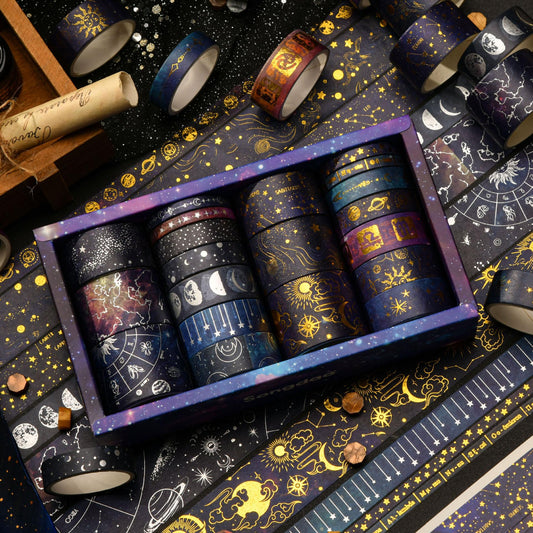 20 Rolls Premium Gold Sliver Foil Universe Washi Tape Set | Bullet Journal | Japanese Washi Tape | Decorative Tapes | Planner Bullet Journal