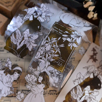 Retro Cute Girl Floral Washi Tape | PET Tape | Junk Journal Kit | Deco Stickers for Planner | Planner Journal Scrapbooking Supplies