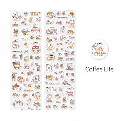 Kawaii Cat Daily Life Washi Tape | Cat Coffee Flower Decor Material Decorative Tape | Creative DIY Journal Planner School Stationery