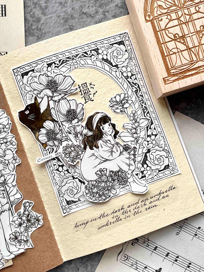 Retro Cute Girl Floral Washi Tape | PET Tape | Junk Journal Kit | Deco Stickers for Planner | Planner Journal Scrapbooking Supplies