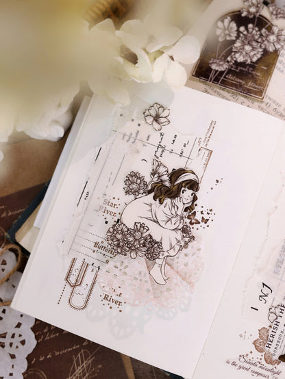 Retro Cute Girl Floral Washi Tape | PET Tape | Junk Journal Kit | Deco Stickers for Planner | Planner Journal Scrapbooking Supplies