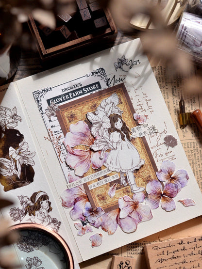 Retro Cute Girl Floral Washi Tape | PET Tape | Junk Journal Kit | Deco Stickers for Planner | Planner Journal Scrapbooking Supplies