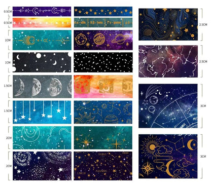 20 Rolls Premium Gold Sliver Foil Universe Washi Tape Set | Bullet Journal | Japanese Washi Tape | Decorative Tapes | Planner Bullet Journal