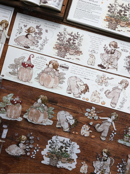 Retro Girl Floral Washi Tape | PET Tape | Junk Journal Kit | Deco Stickers for Planner | Kids Craft | Planner Scrapbooking Supplies